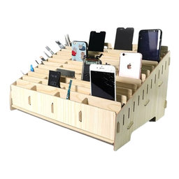 Universal wooden stand / organizer for phones with 48 compartments