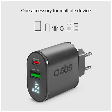 SBS Dual USB / USB-C Auto Ladegerät Quick Charge 20W 2.2A